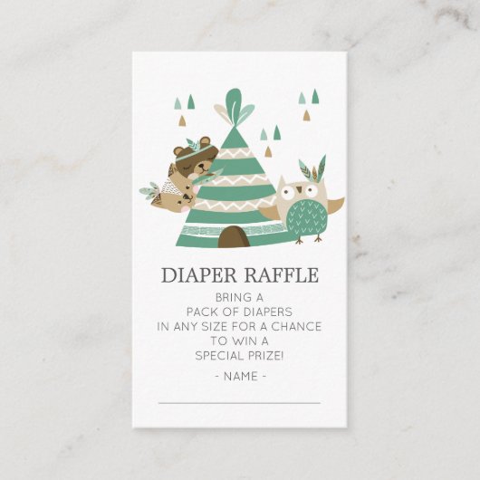 Tribal Woodland Wild Een Baby shower Luierticket Informatiekaartje (Voorkant)