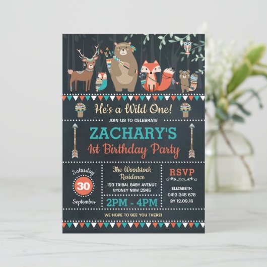 Tribal Woodland Wild One 1st Birthday Party Animal Kaart (Staand voorkant)