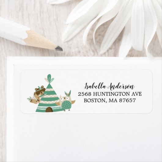 Tribal Woodland Wild One Baby shower adreslabel Etiket (Insitu)