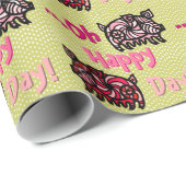 Tribal Zoo - Roze + Groen (Kinder inpakpapier) Cadeaupapier (Rol Hoek)