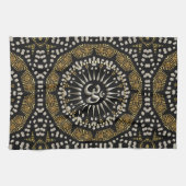 Tribal Zwart Goud Zilver Om Mandala Doek Banner Theedoek (Horizontaal)