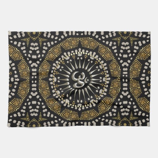 Tribal Zwart Goud Zilver Om Mandala Doek Banner Theedoek (Horizontaal)