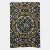 Tribal Zwart Goud Zilver Om Mandala Doek Banner Theedoek (Verticaal)