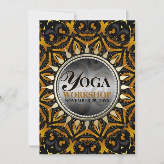 Tribal Zwart Goud Zon Yoga Workshop Uitnodigingen (Voorkant)