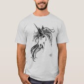Tribal zwarte inkt eenhoorn t-shirt (Voorkant)