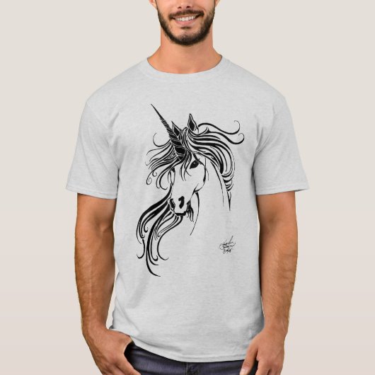Tribal zwarte inkt eenhoorn t-shirt (Voorkant)