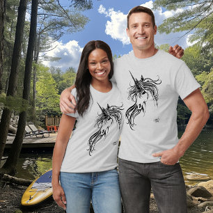 Tribal zwarte inkt eenhoorn t-shirt