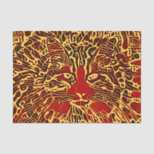 Tribale Abstracte Tabby Kat Rood Geel Hippie Kunst Tissuepapier