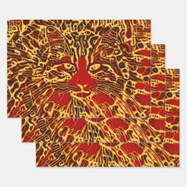 Tribale Abstracte tablet Cat Red Yellow Hippie Art Inpakpapier Vel