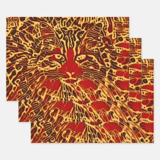 Tribale Abstracte tablet Cat Red Yellow Hippie Art Inpakpapier Vel (Set)