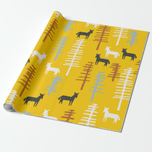 Tribale achtergrond met paarden en bomen, creatief cadeaupapier