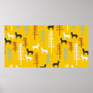Tribale achtergrond met paarden en bomen, creatief poster