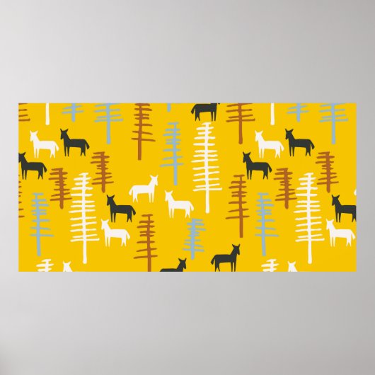 Tribale achtergrond met paarden en bomen, creatief poster (Voorkant)