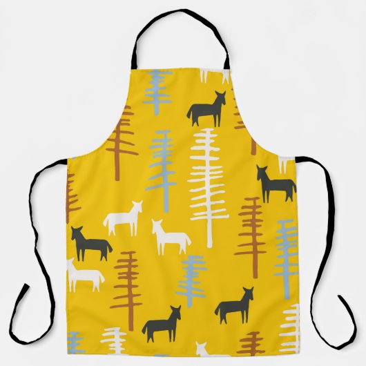 Tribale achtergrond met paarden en bomen, creatief schort (Voorkant)