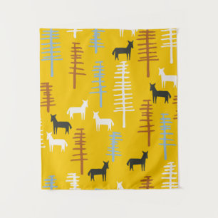 Tribale achtergrond met paarden en bomen, creatief wandkleed