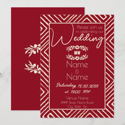 Tribale-Afrikaanse rode en witte bruiloft Kaart (Voorkant / Achterkant)