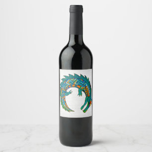 Tribale Alligator Art Wijn Etiket