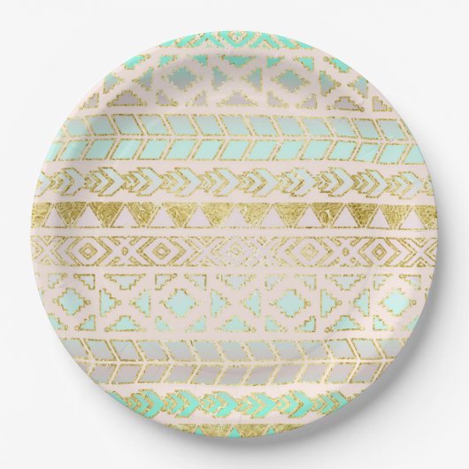 Tribale Aztec Mint en Gold Geometric Paper Bord (Voorkant)