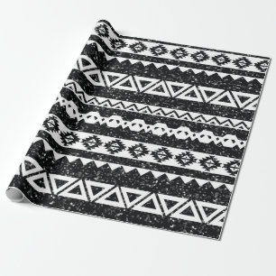 Tribale Azteek Zwarte Glitters Witte Geometrische Cadeaupapier