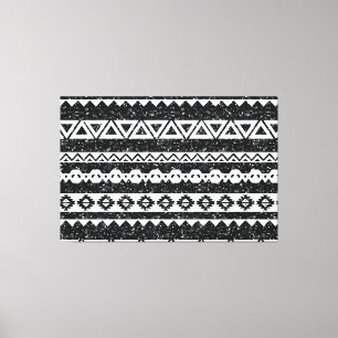 Tribale Azteek Zwarte Glitters Witte Geometrische  Canvas Afdruk