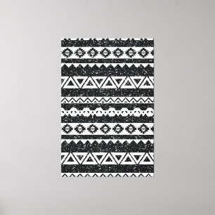 Tribale Azteek Zwarte Glitters Witte Geometrische  Canvas Afdruk