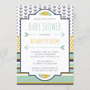 Tribale baby shower uitnodiging, Azteek, Pijlen, B Kaart
