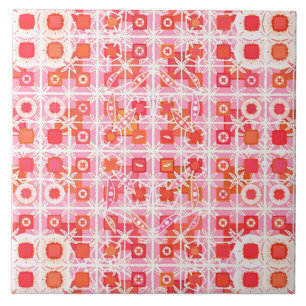 Tribale batik - aardbeiroze en rood tegeltje