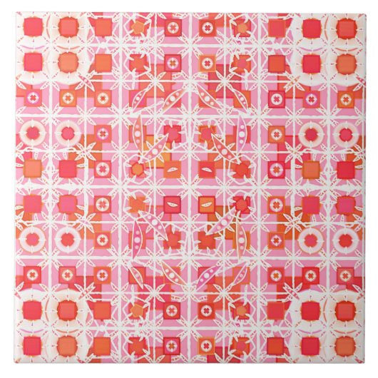 Tribale batik - aardbeiroze en rood tegeltje (Voorkant)