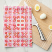 Tribale batik - aardbeiroze en rood theedoek (Quarter Fold)