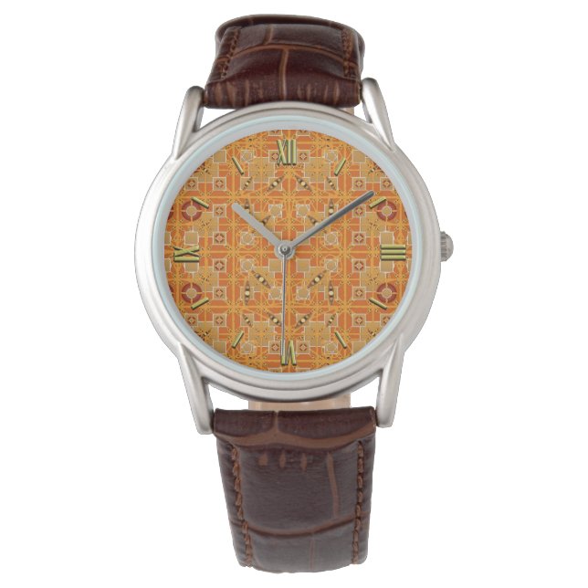 Tribale batik - amberkleurige en bruine tinten horloge (Voorkant)