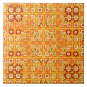 Tribale batik - amberkleurige en bruine tinten tegeltje