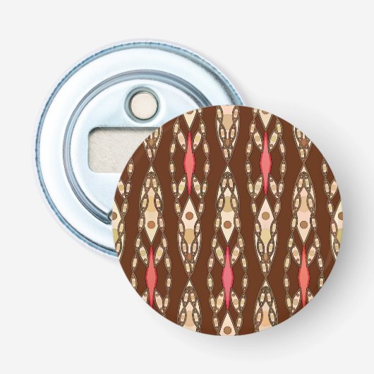 Tribale batik - Bruin, Tan en Koraal Button Flesopener (Voorkant)