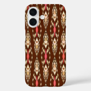 Tribale batik - Bruin, Tan en Koraal iPhone 16 Hoesje