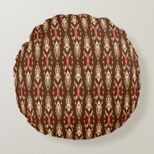Tribale batik - Bruin, Tan en Koraal Rond Kussen