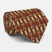 Tribale batik - Bruin, Tan en Koraal Stropdas (Opgerold)
