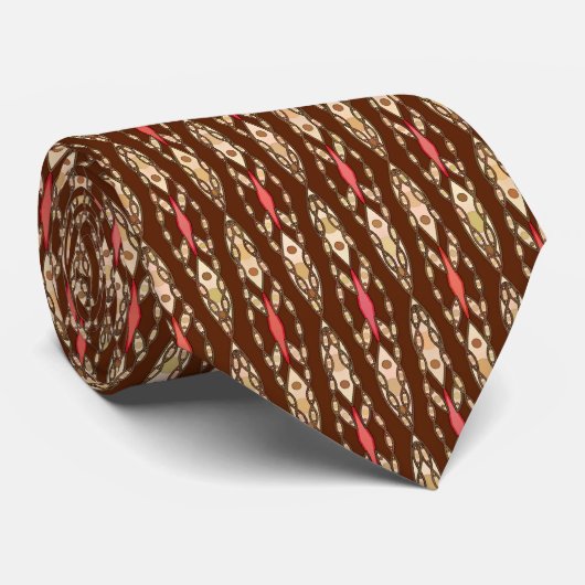 Tribale batik - Bruin, Tan en Koraal Stropdas (Opgerold)