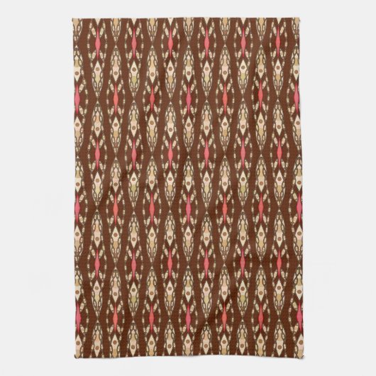 Tribale batik - Bruin, Tan en Koraal Theedoek (Verticaal)