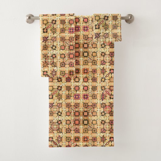 Tribale batik - chocolade bruin en kamelan bad handdoek (Insitu)