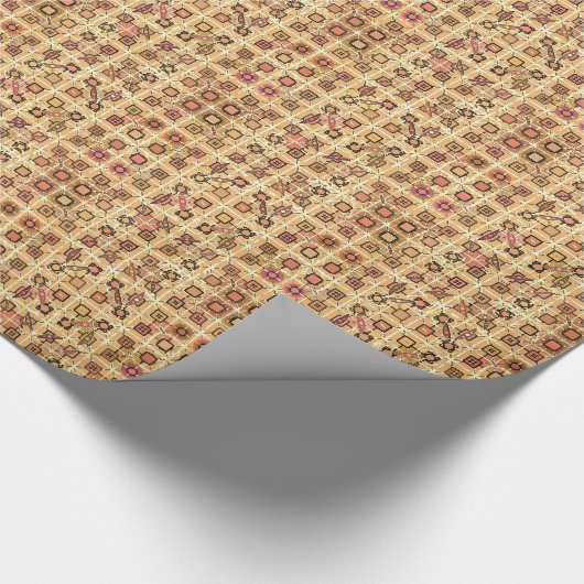 Tribale batik - chocolade bruin en kamelan cadeaupapier (Hoek)