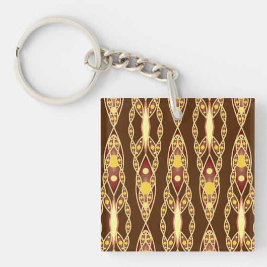 Tribale Batik - Chocoladebruin en Beige Sleutelhanger (Voorkant)