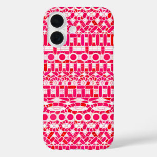 Tribale batik - Diep rood, maron en wit iPhone 16 Hoesje