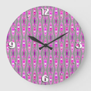Tribale batik - Fuchsia Pink, Violet en Grey Grote Klok
