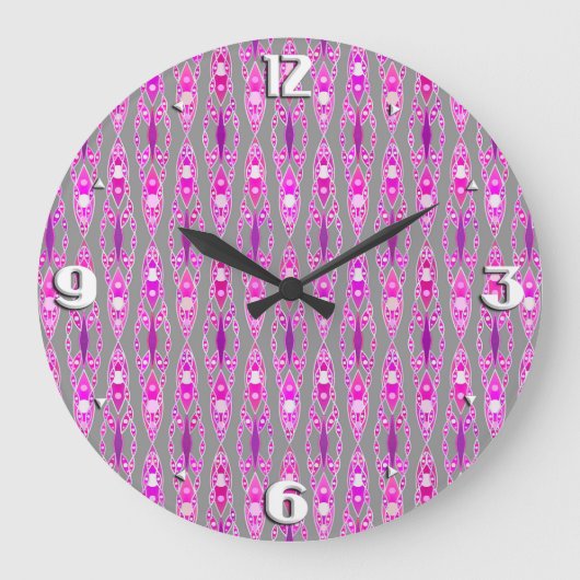 Tribale batik - Fuchsia Pink, Violet en Grey Grote Klok (Voorkant)