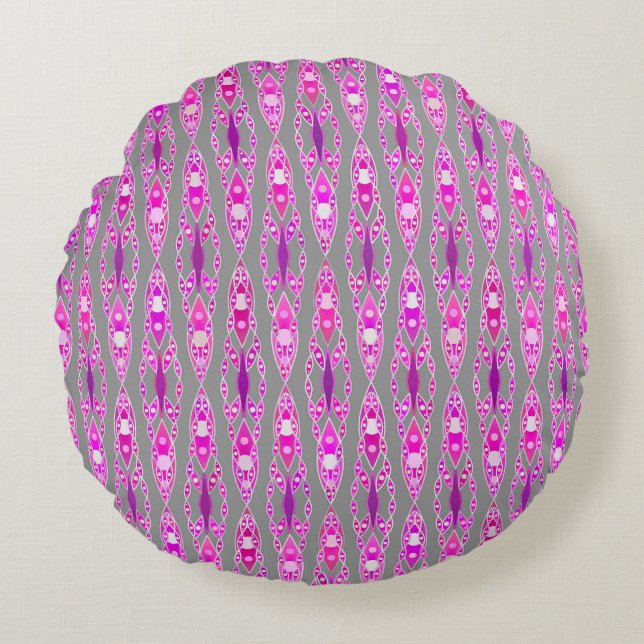 Tribale batik - Fuchsia Pink, Violet en Grey Rond Kussen (Voorkant)