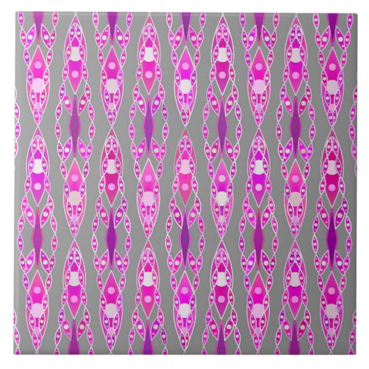 Tribale batik - Fuchsia Pink, Violet en Grey Tegeltje (Voorkant)