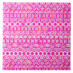 Tribale Batik - fuchsia roze, magenta en koraal Tegeltje