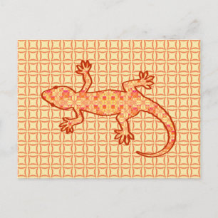 Tribale batik Gecko - koraal en licht sinaasappel Briefkaart