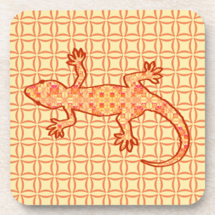 Tribale batik Gecko - koraal en licht sinaasappel Drankjes Onderzetter