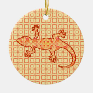 Tribale batik Gecko - koraal en licht sinaasappel Keramisch Ornament