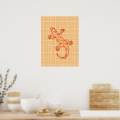 Tribale batik Gecko - koraal en licht sinaasappel Poster (Keuken)